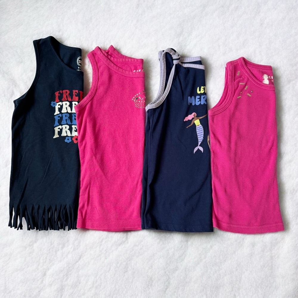 Okie Dokie Tank Tops Girls Size 6 Pink Blue Summer Shirts Mermaid Lot Of 4 EUC